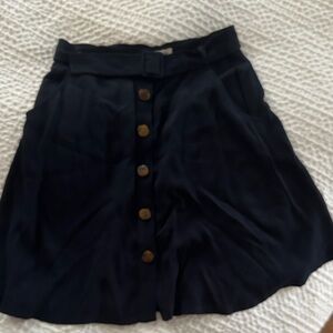 Button-Front Navy blue Circle Skirt with Belt